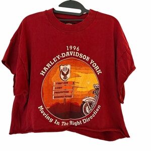Vintage 1996 Harley-Davidson Burgundy Cropped T Shirt • Made in USA